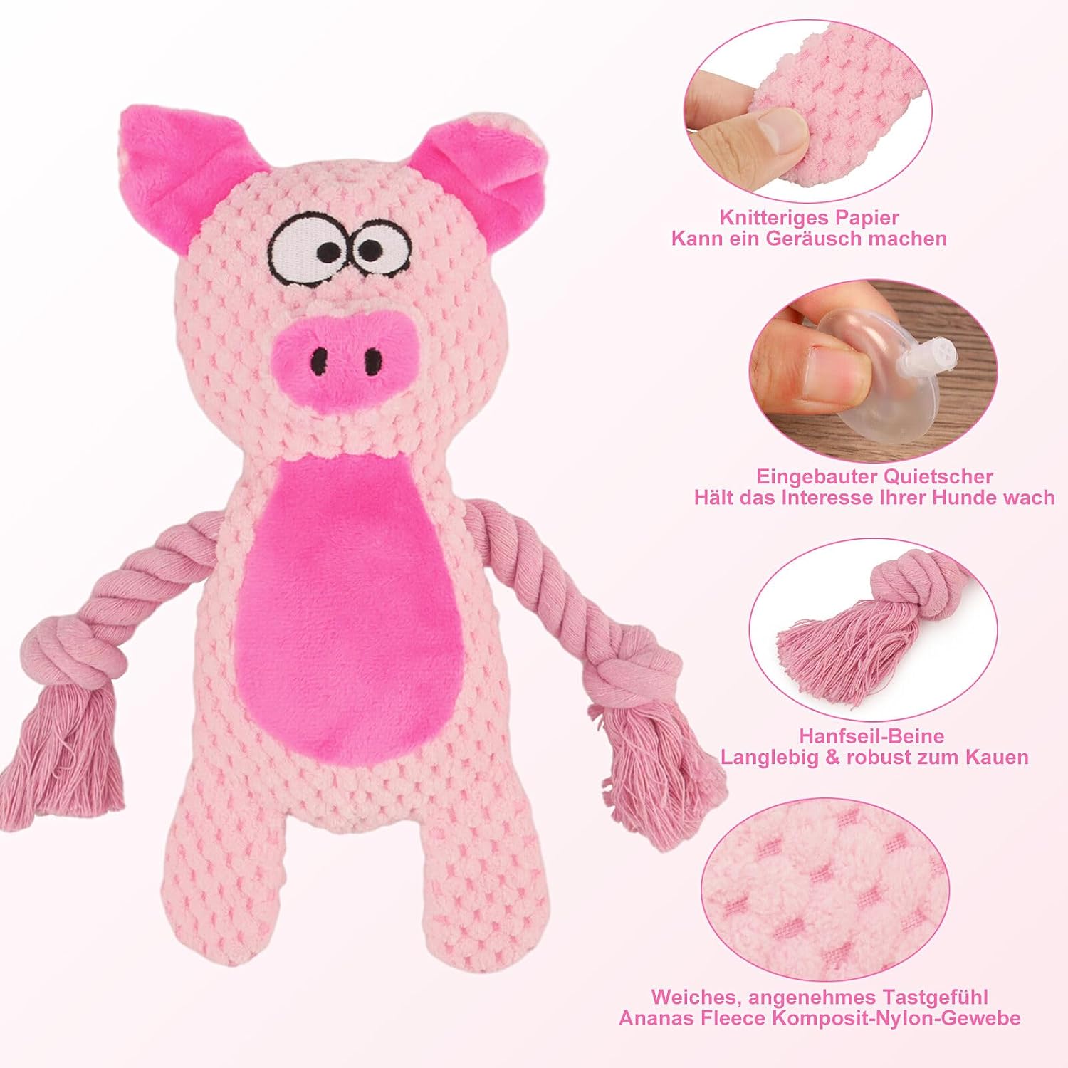 Durable Pink Pig Dog Chew Toy - Hình 2