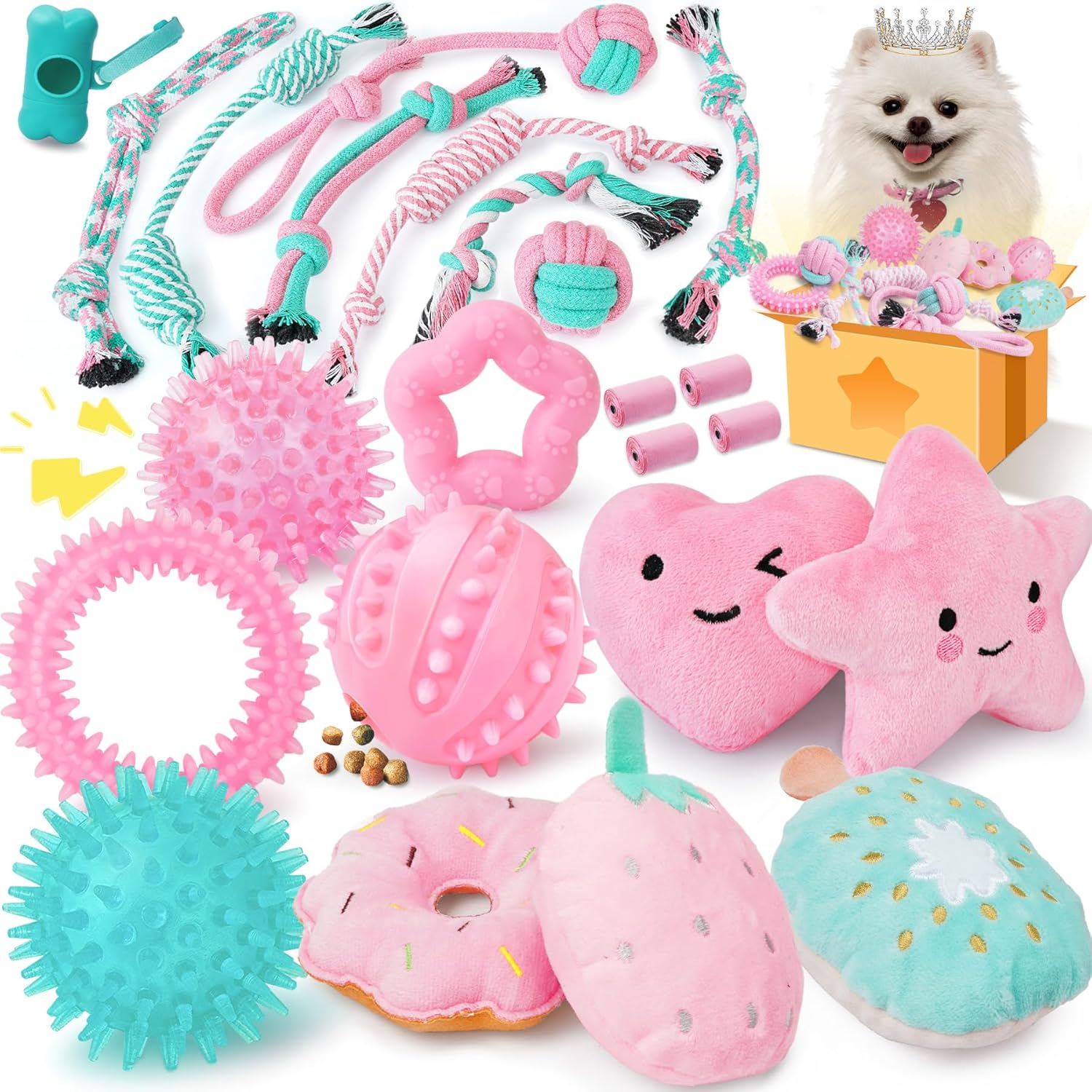 Pink Puppy Toy Set - 23-Piece Pink & Blue Puppy Toy Assortment for